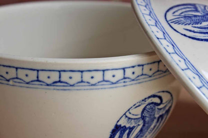 Blue and White Lidded Soup Tureen with Asian Bird Designs