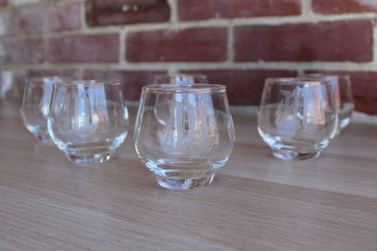 Set of Drink Glasses with Etched "M" Monogram, 9 Pieces