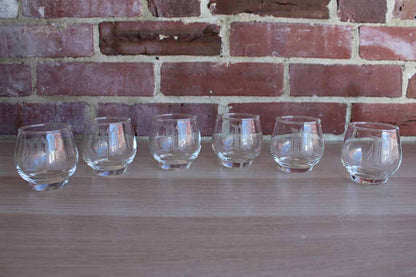 Set of Drink Glasses with Etched "M" Monogram, 9 Pieces