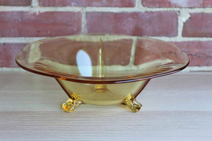 Footed and Flared Yellow Glass Bowl