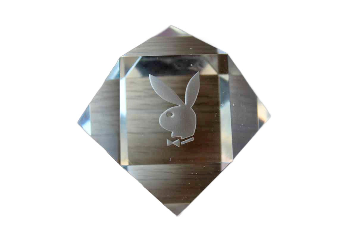 Cut Crystal Paperweight with Etched Playboy Bunny Head Logo