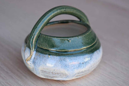 Small Green Stoneware Handled Bowl