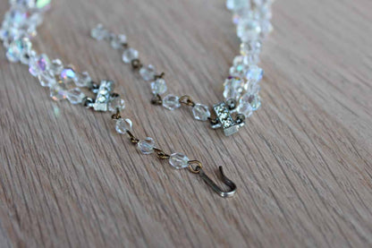 Aurora Borealis Double Strand Graduated Crystal Bead Choker Necklace