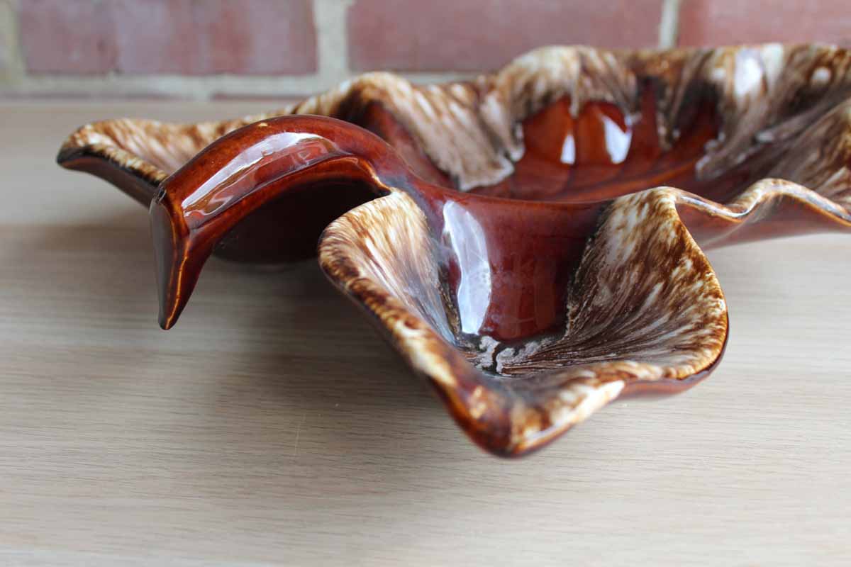 Hull Art Pottery (Ohio, USA) House 'N Garden Mirror Brown Divided Flower Shaped Serving Dish