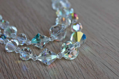 Aurora Borealis Double Strand Graduated Crystal Bead Choker Necklace