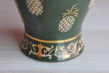 Andrea by Sadek Baluster Shaped Green Vase with Gold Pineapples and Floral Scroll