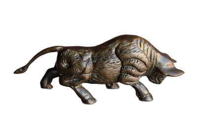 Brass Charging Bull Figurine with Aged Patina