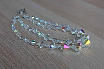 Aurora Borealis Double Strand Graduated Crystal Bead Choker Necklace
