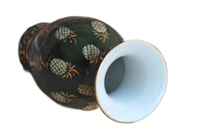 Andrea by Sadek Baluster Shaped Green Vase with Gold Pineapples and Floral Scroll