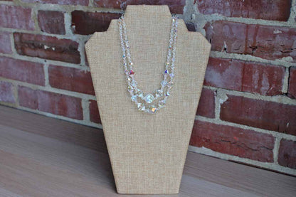 Aurora Borealis Double Strand Graduated Crystal Bead Choker Necklace
