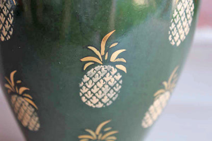 Andrea by Sadek Baluster Shaped Green Vase with Gold Pineapples and Floral Scroll