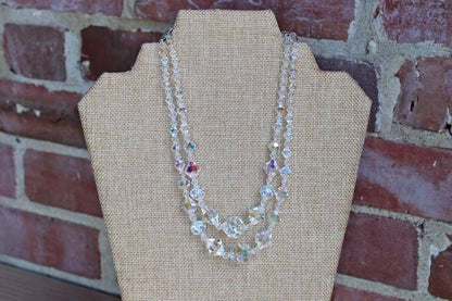 Aurora Borealis Double Strand Graduated Crystal Bead Choker Necklace