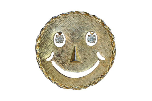 Gold Tone Smiling Sun Brooch