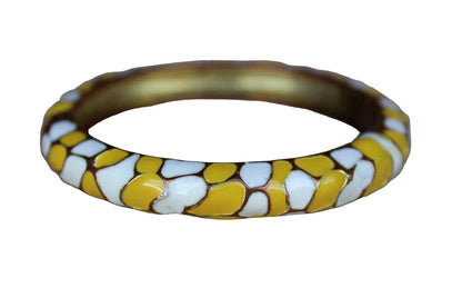 Yellow and White Patterned Enamel and Brass Bracelet