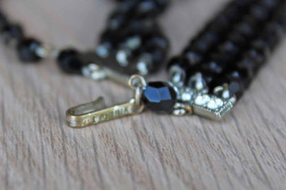Black Graduated Faceted Glass Bead Triple Strand Necklace, Made by Laguna