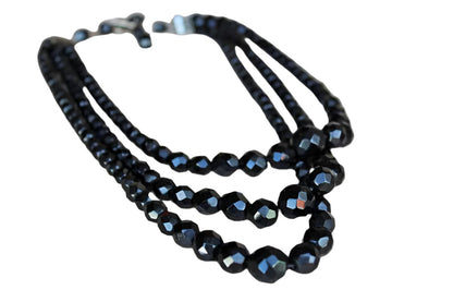 Black Graduated Faceted Glass Bead Triple Strand Necklace, Made by Laguna