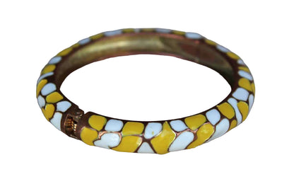 Yellow and White Patterned Enamel and Brass Bracelet