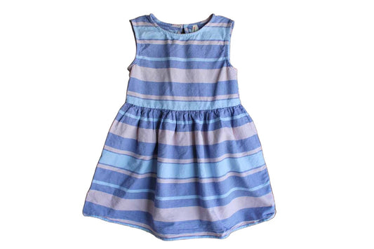 Young Dimension (Made in India) 100% Cotton Pink and Blue Striped Dress, 7/8 Years