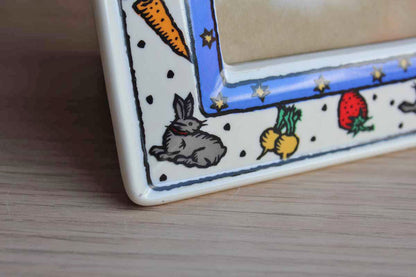 Dansk International Designs Ceramic Picture Frame Decorated with Rabbits and Vegetables