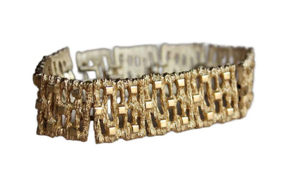 Modernist Gold Tone Bracelet with Textured Links