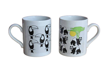 Kiln Craft (Staffordshire, England) Ceramic Drink Mugs Decorated with Toucans and Pandas