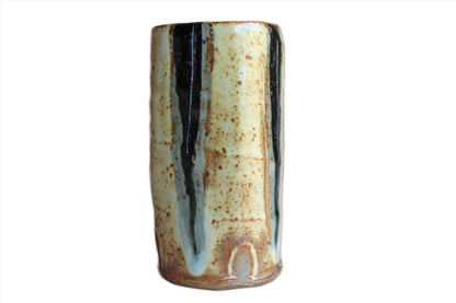 Handmade Ceramic Storage Vessel or Vase with Black, Gray and Yellow Glazing