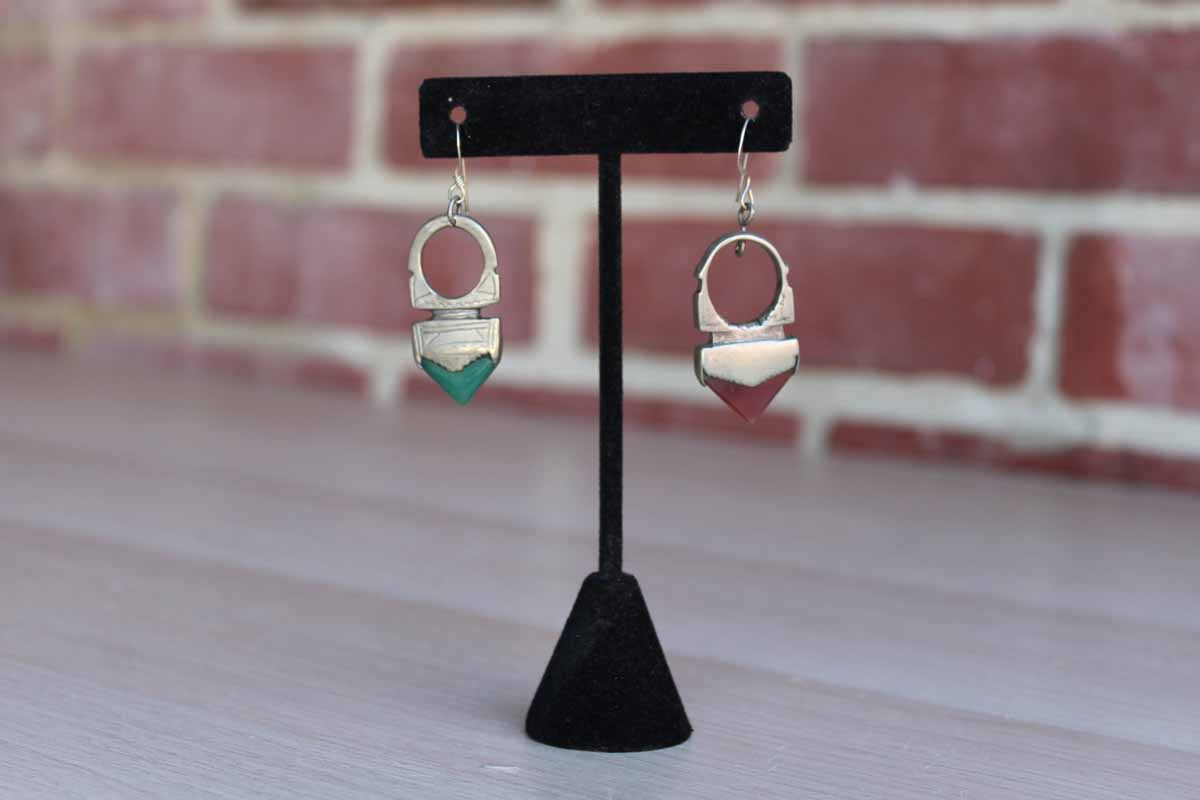 Silver and Colored Stone Pierced Drop Earrings