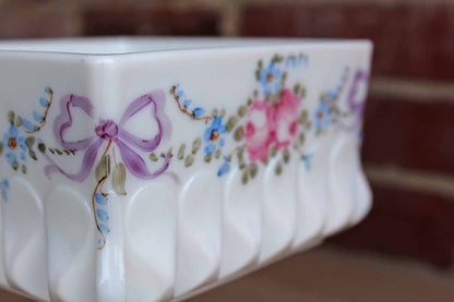 Westmoreland Glass Company (Pennsylvania, USA) Wedding Roses and Bows Milk Glass Large Bowl with Lid