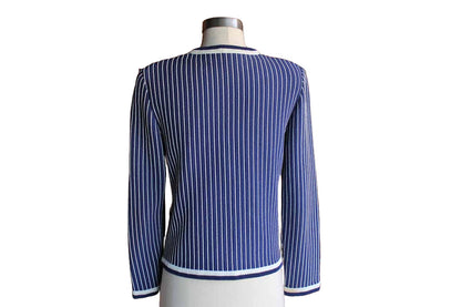 Castleberry (London, New York) Navy Blue and White Striped Knit Jacket