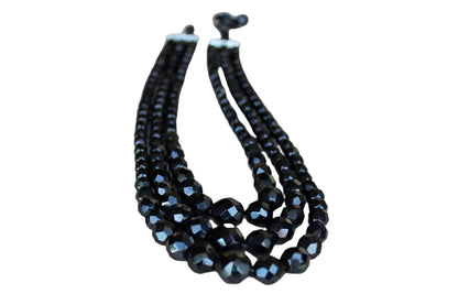 Black Graduated Faceted Glass Bead Triple Strand Necklace, Made by Laguna