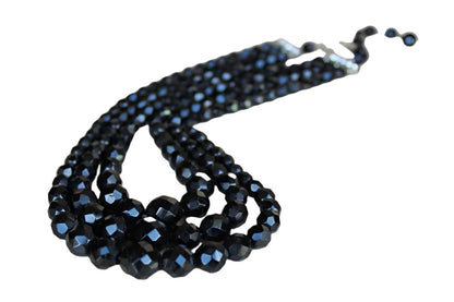 Black Graduated Faceted Glass Bead Triple Strand Necklace, Made by Laguna