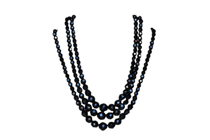 Black Graduated Faceted Glass Bead Triple Strand Necklace, Made by Laguna
