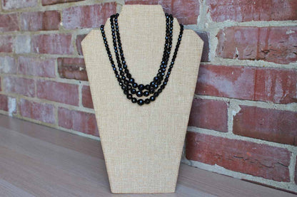 Black Graduated Faceted Glass Bead Triple Strand Necklace, Made by Laguna