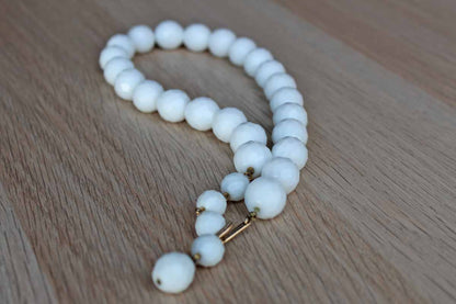 Faceted White Milk Glass Bead Choker Necklace
