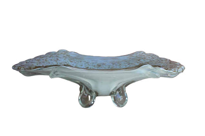 Large and Heavy Footed Glass Centerpiece Bowl with Gold Swirls and Flecks