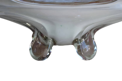 Large and Heavy Footed Glass Centerpiece Bowl with Gold Swirls and Flecks