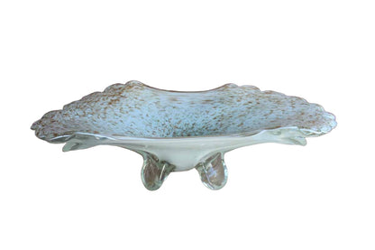 Large and Heavy Footed Glass Centerpiece Bowl with Gold Swirls and Flecks