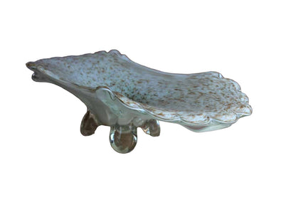 Large and Heavy Footed Glass Centerpiece Bowl with Gold Swirls and Flecks