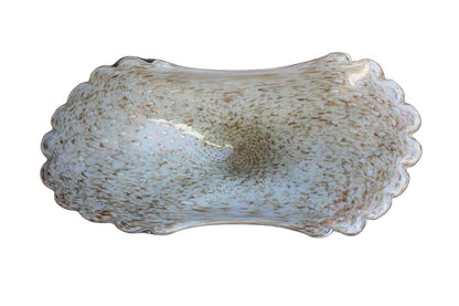 Large and Heavy Footed Glass Centerpiece Bowl with Gold Swirls and Flecks