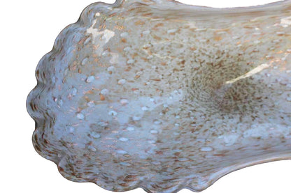 Large and Heavy Footed Glass Centerpiece Bowl with Gold Swirls and Flecks