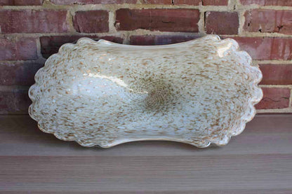 Large and Heavy Footed Glass Centerpiece Bowl with Gold Swirls and Flecks