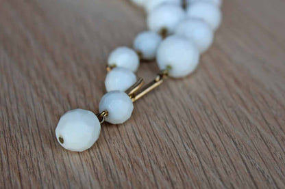 Faceted White Milk Glass Bead Choker Necklace