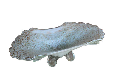 Large and Heavy Footed Glass Centerpiece Bowl with Gold Swirls and Flecks