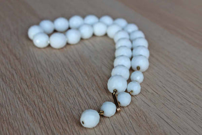 Faceted White Milk Glass Bead Choker Necklace