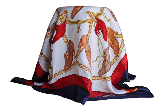 Bally (Switzerland) 100% Silk Scarf Decorated with Nineteenth Century-Style Shoes