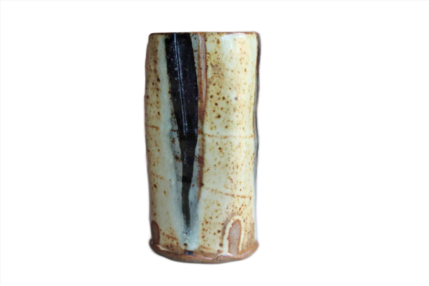 Handmade Ceramic Storage Vessel or Vase with Black, Gray and Yellow Glazing