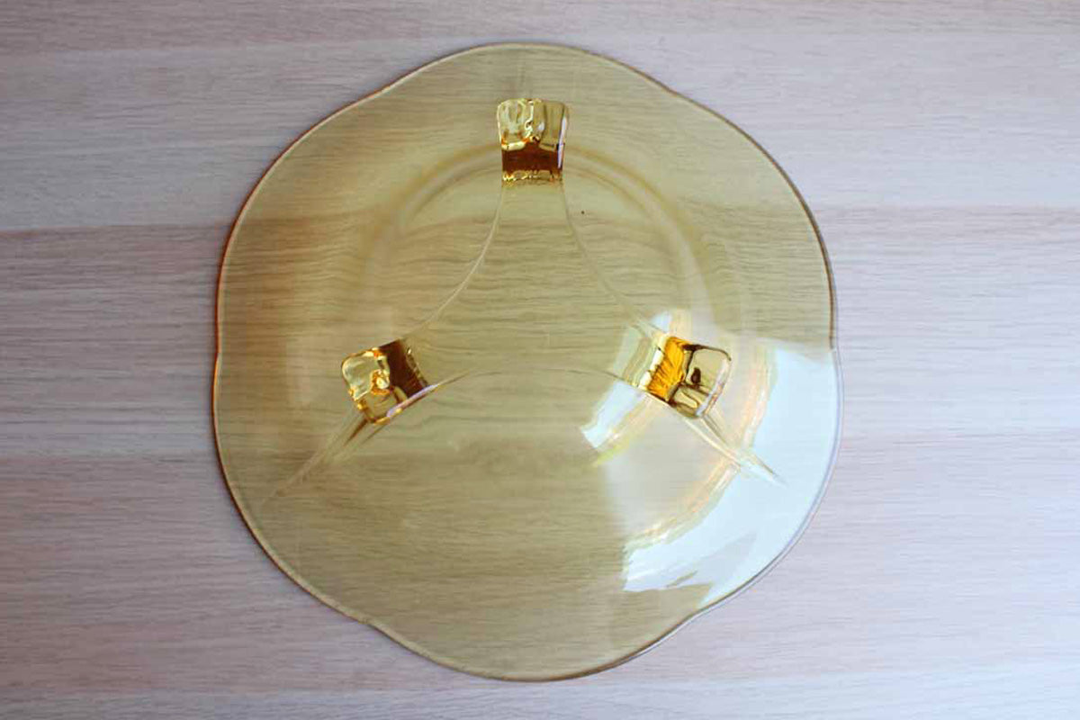 Footed and Flared Yellow Glass Bowl