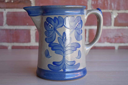 Beaumont Brothers Pottery (Ohio, USA) 1995 Salt Glazed Pitcher with Blue Flowers