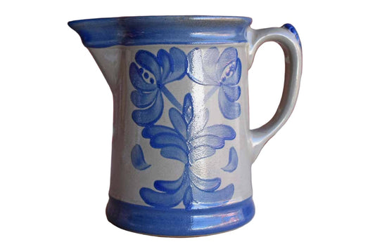 Beaumont Brothers Pottery (Ohio, USA) 1995 Salt Glazed Pitcher with Blue Flowers