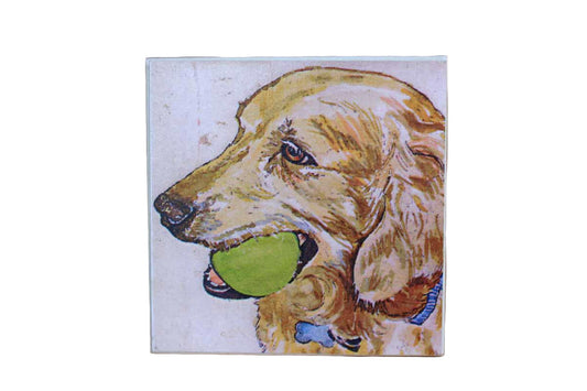 Ceramic Drink Coaster with Golden Retriever Holding a Tennis Ball